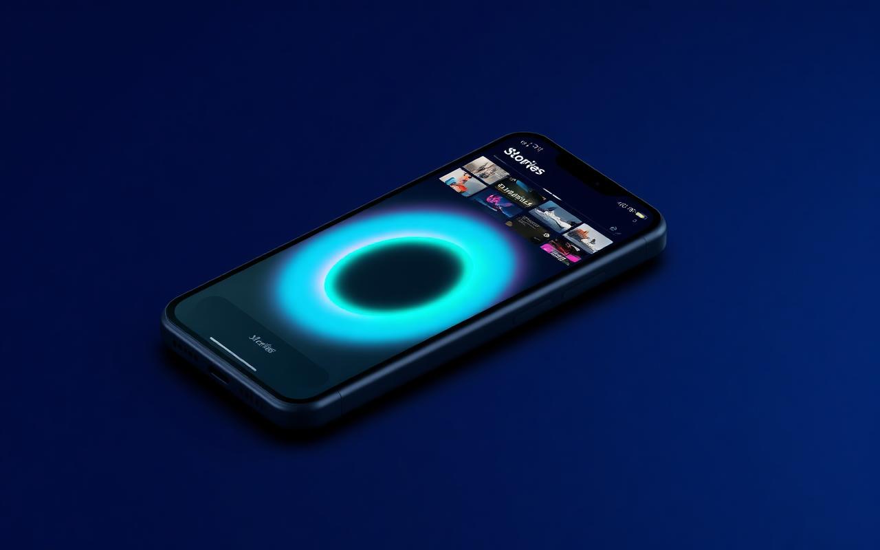 Illustration of a phone showing a glowing stories carousel