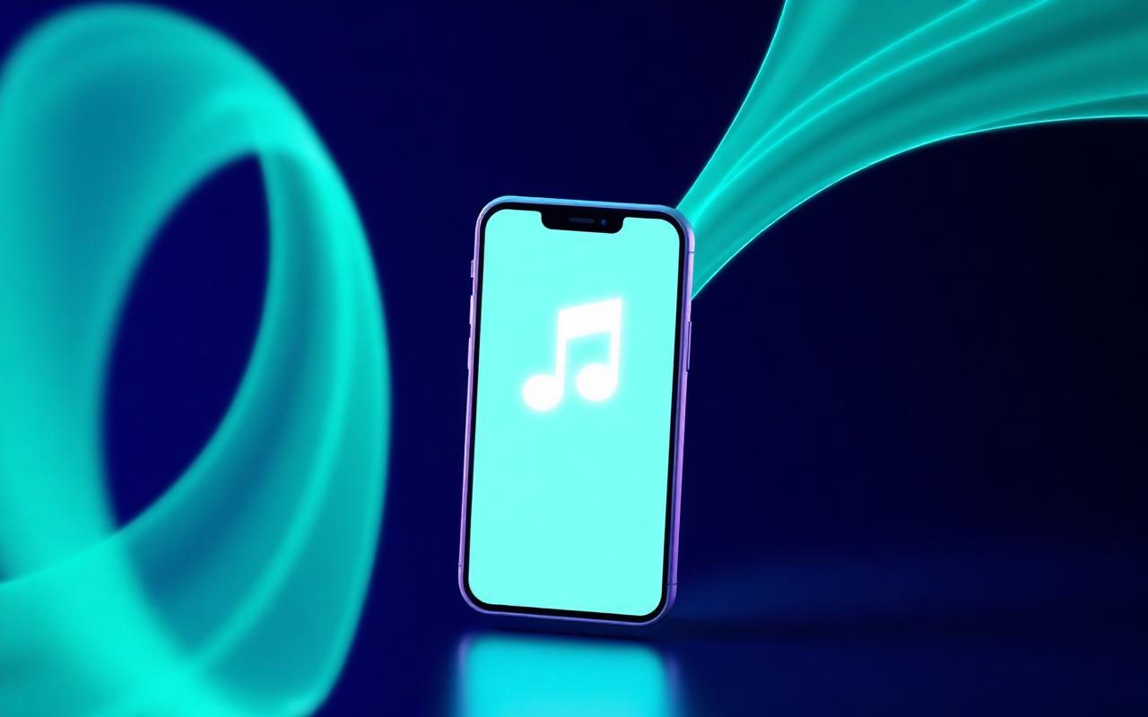 Illustration of a vertical phone screen with motion trails and a music note